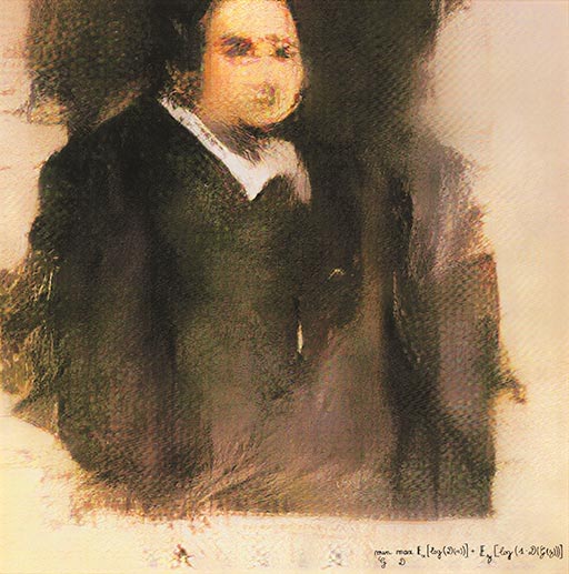 Edmond de Belamy, from La Famille de Belamy. Generative Adversarial Network print, on canvas, 2018